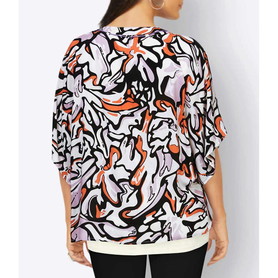 Druckbluse m. eingenähtem Top ecru-flieder