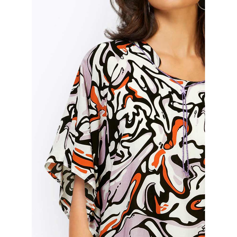 Druckbluse m. eingenähtem Top ecru-flieder