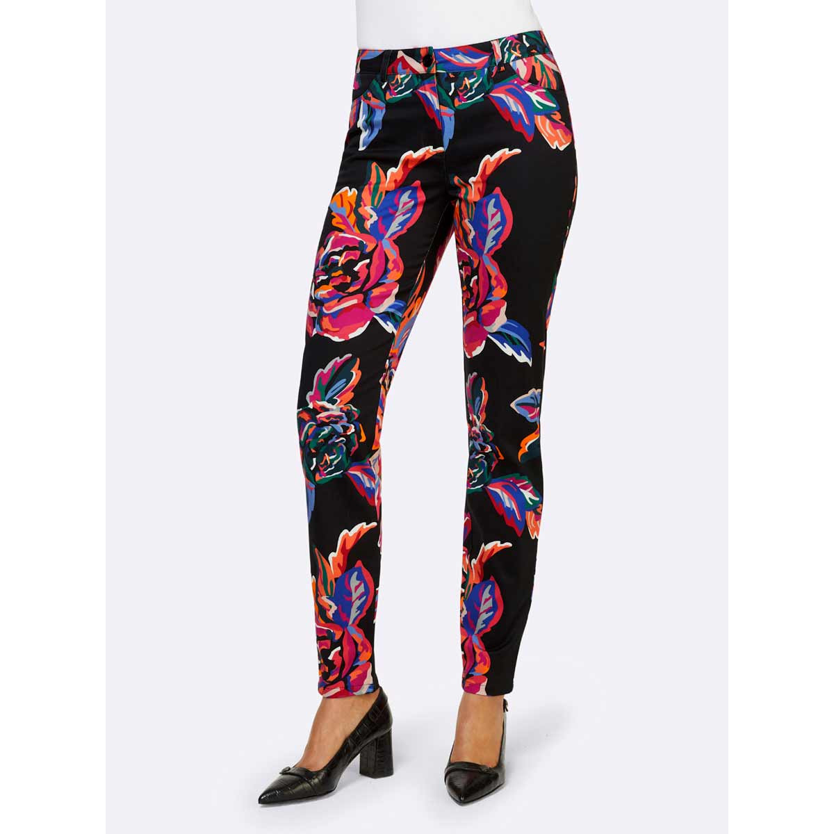 Designer-Druck-Stretchhose schwarz-magenta