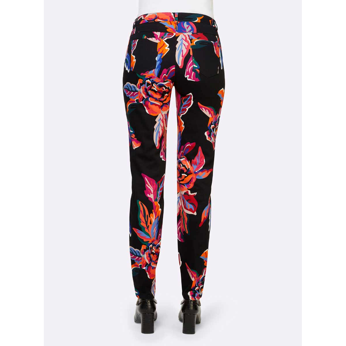 Designer-Druck-Stretchhose schwarz-magenta