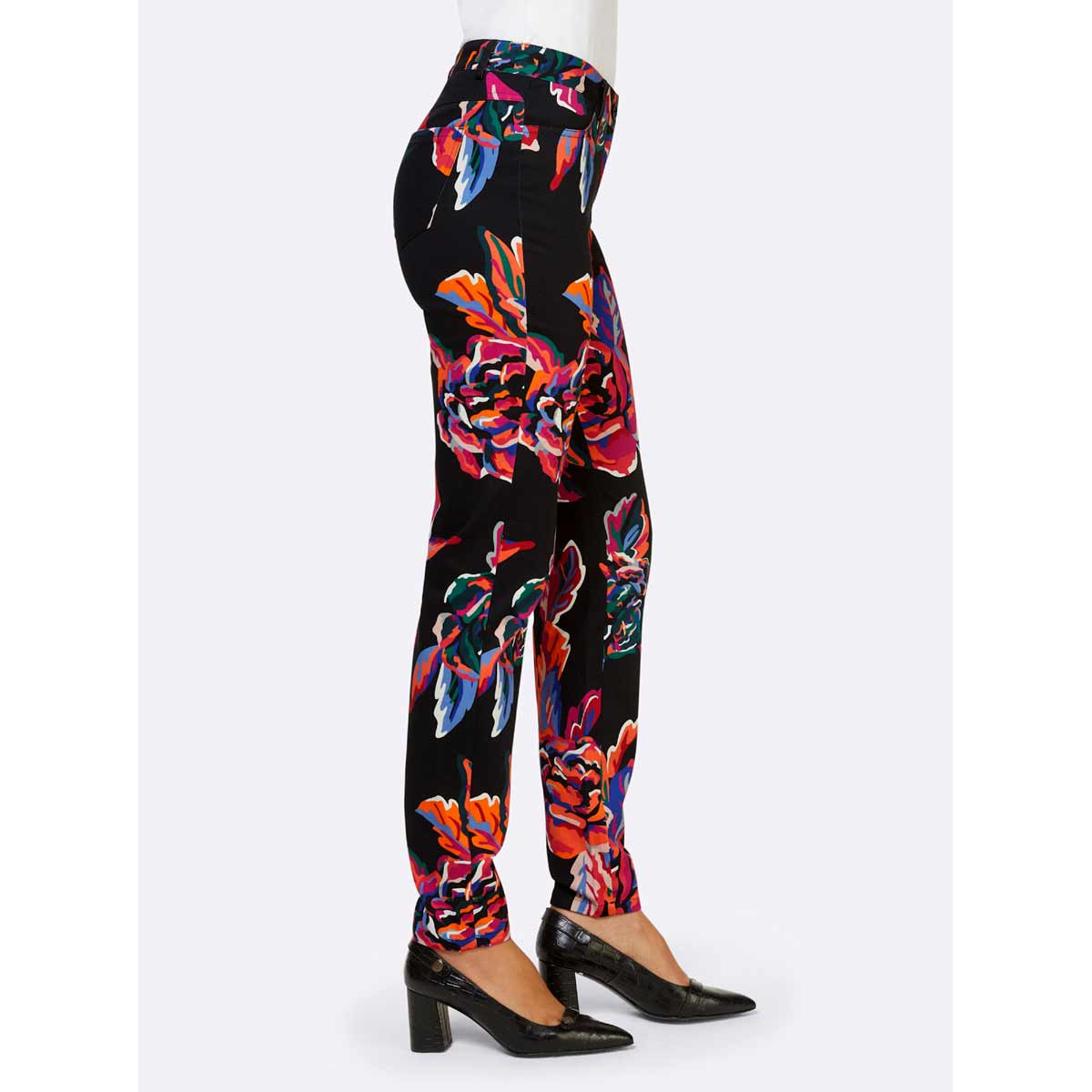 Designer-Druck-Stretchhose schwarz-magenta