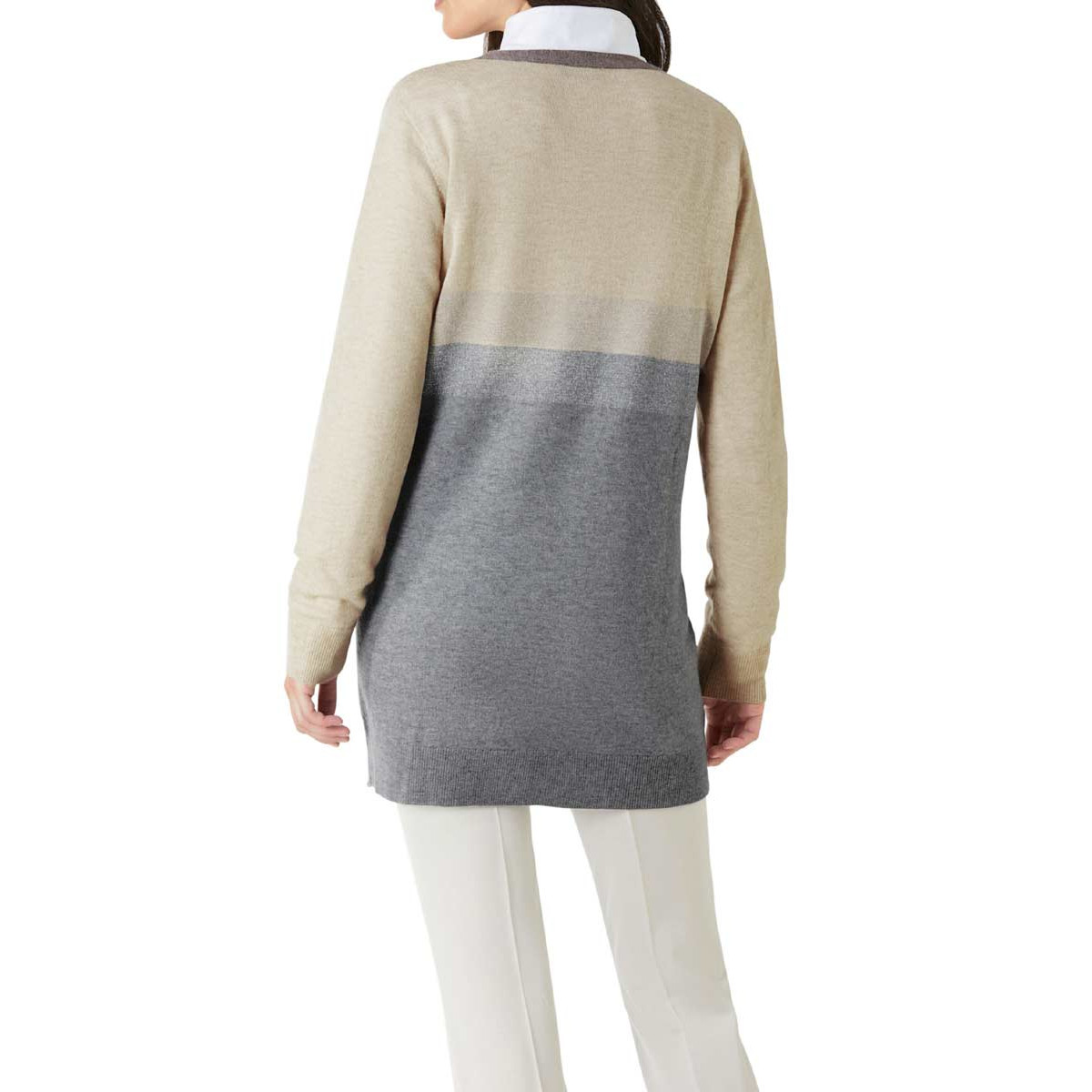 Merino-Kaschmir-Strickjacke elfenbein-steingrau