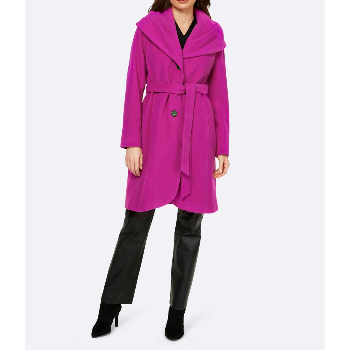 Designer-Wollmantel m. Bindegürtel magenta
