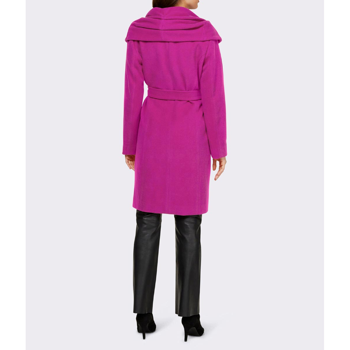 Designer-Wollmantel m. Bindegürtel magenta