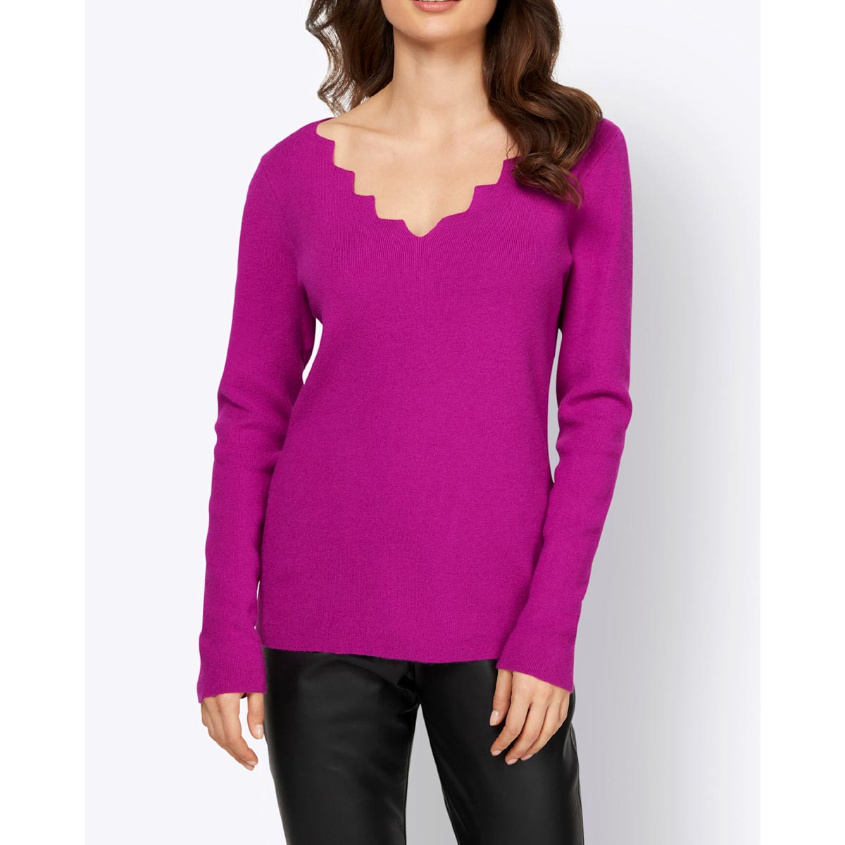 Designer-Zickzack-Ausschnitt-Pullover magenta