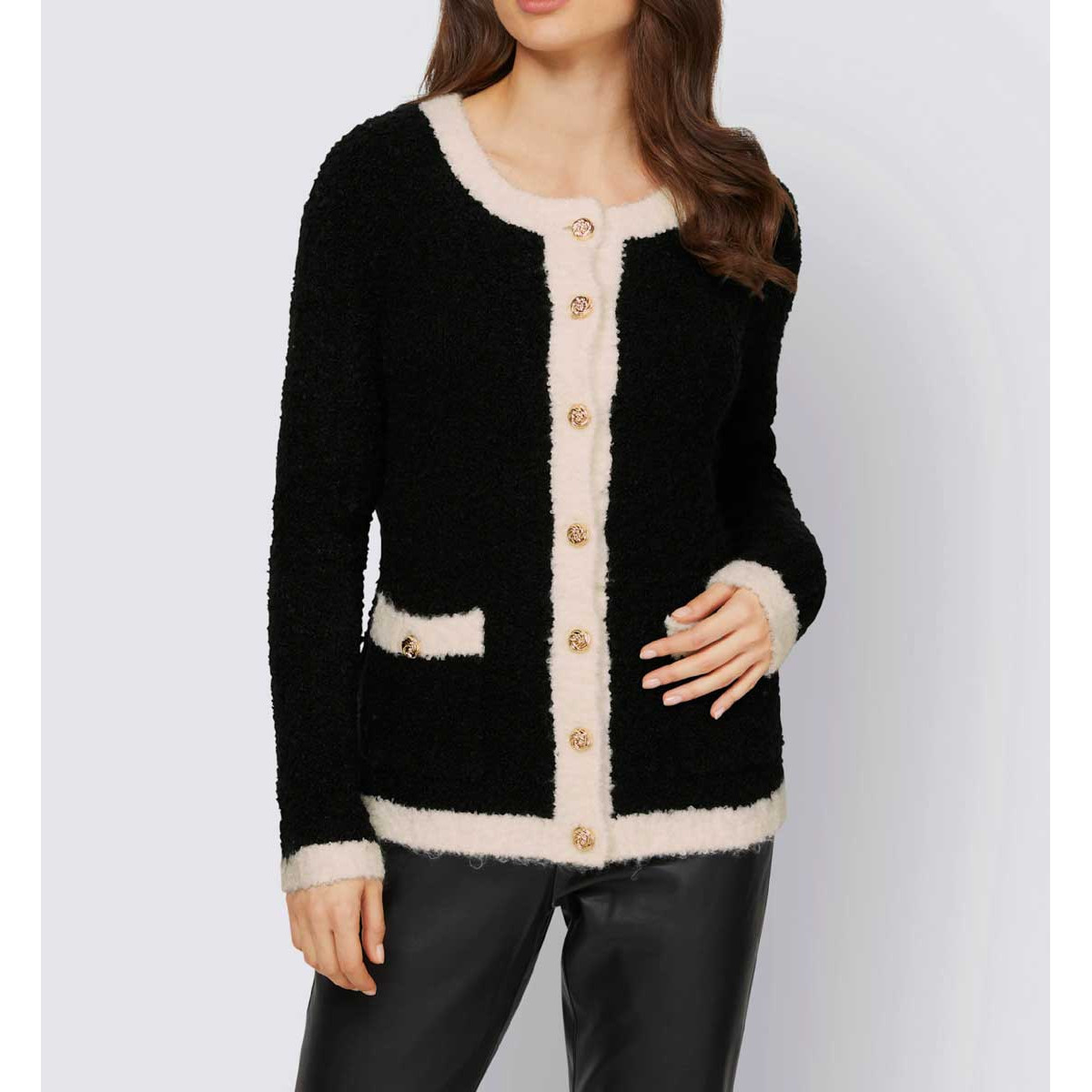 Designer-Wollstrickjacke schwarz-ecru