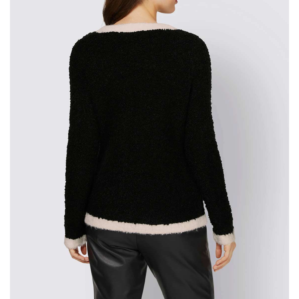 Designer-Wollstrickjacke schwarz-ecru