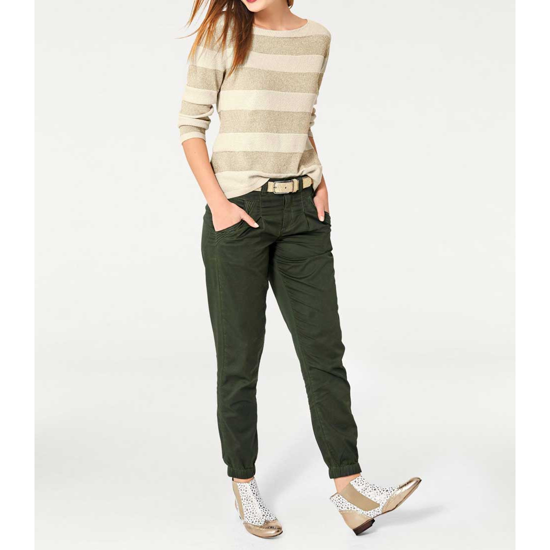 Designer-Streifenpullover beige-gold