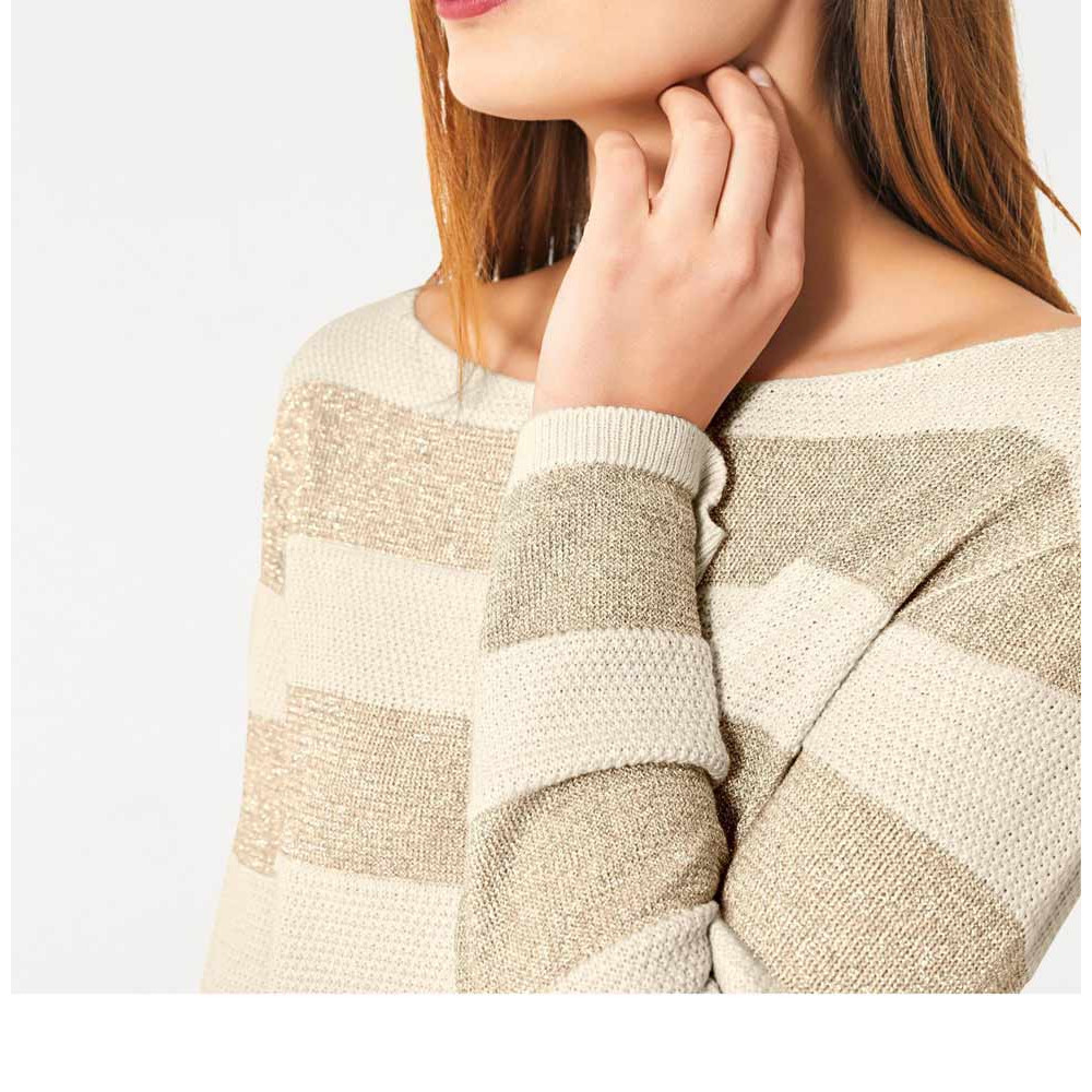Designer-Streifenpullover beige-gold