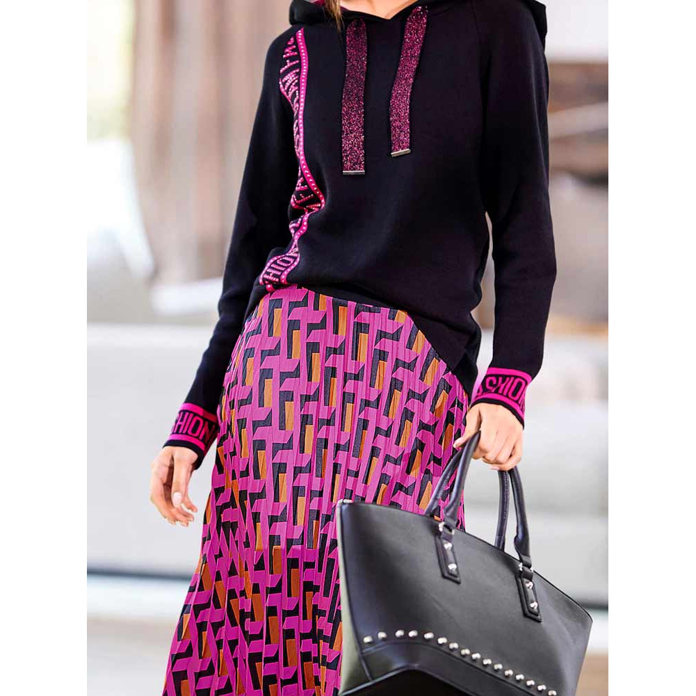 Designer-Plisseerock schwarz-magenta-orange