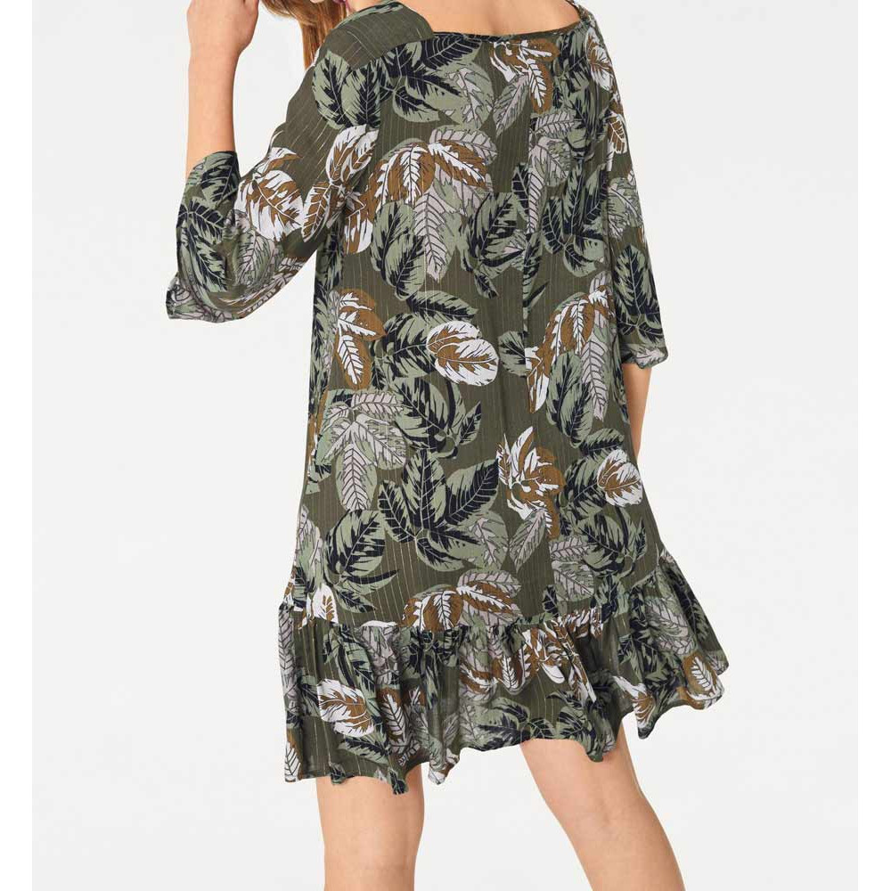 Designer-Druckkleid oliv-bunt