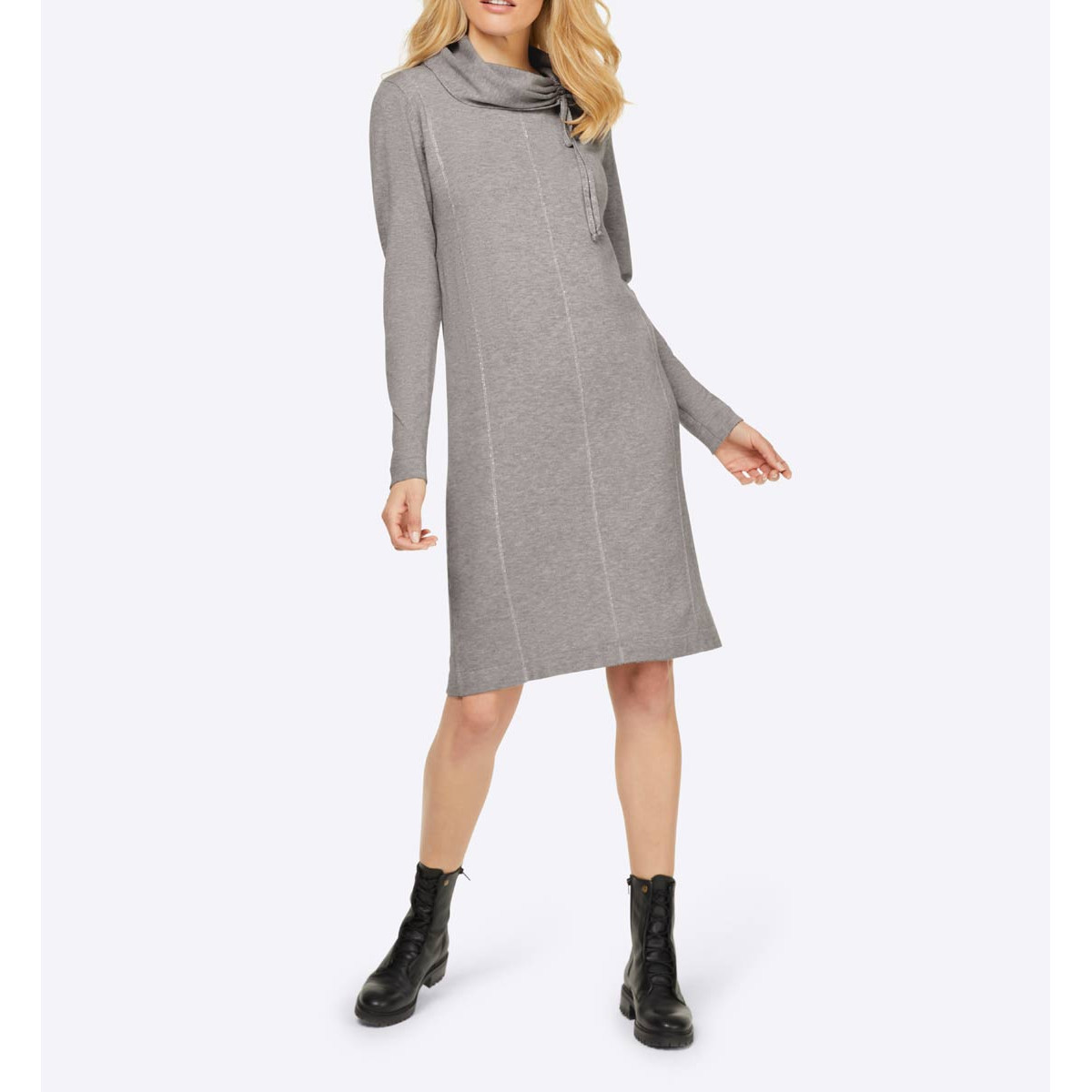 Designer-Rollkragen-Strickkleid steingrau