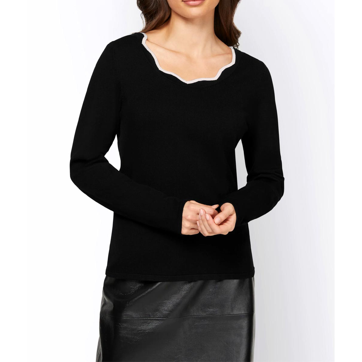 Designer-Pullover m. Wellenkante schwarz