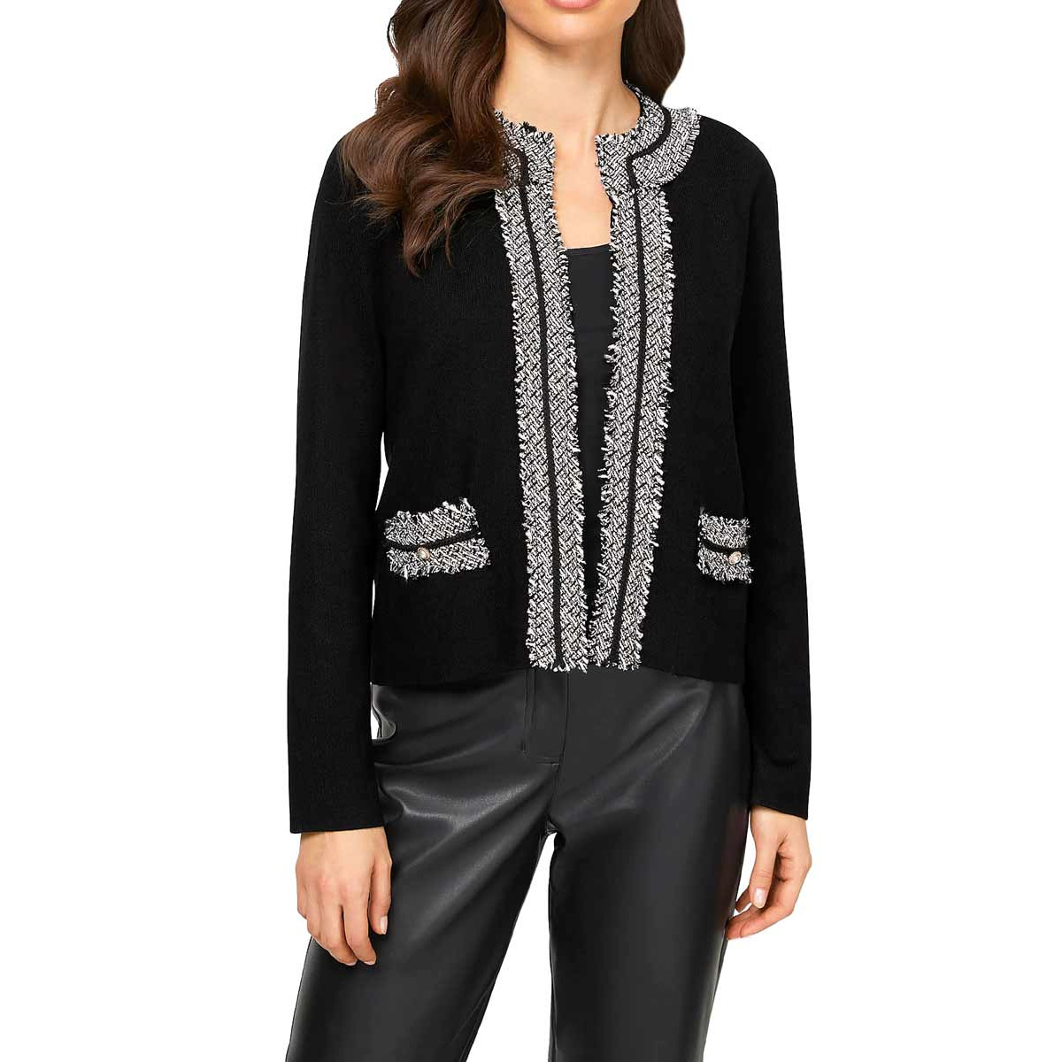Designer-Strickjacke schwarz-ecru