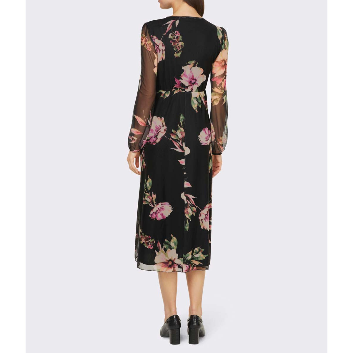 Designer-Mesh-Druckkleid schwarz-rosenquarz