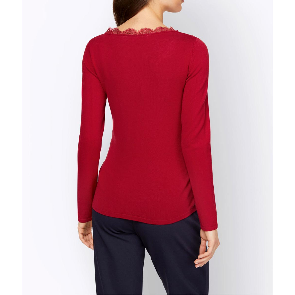 Designer-Wickeloptikpullover m. Spitze rot