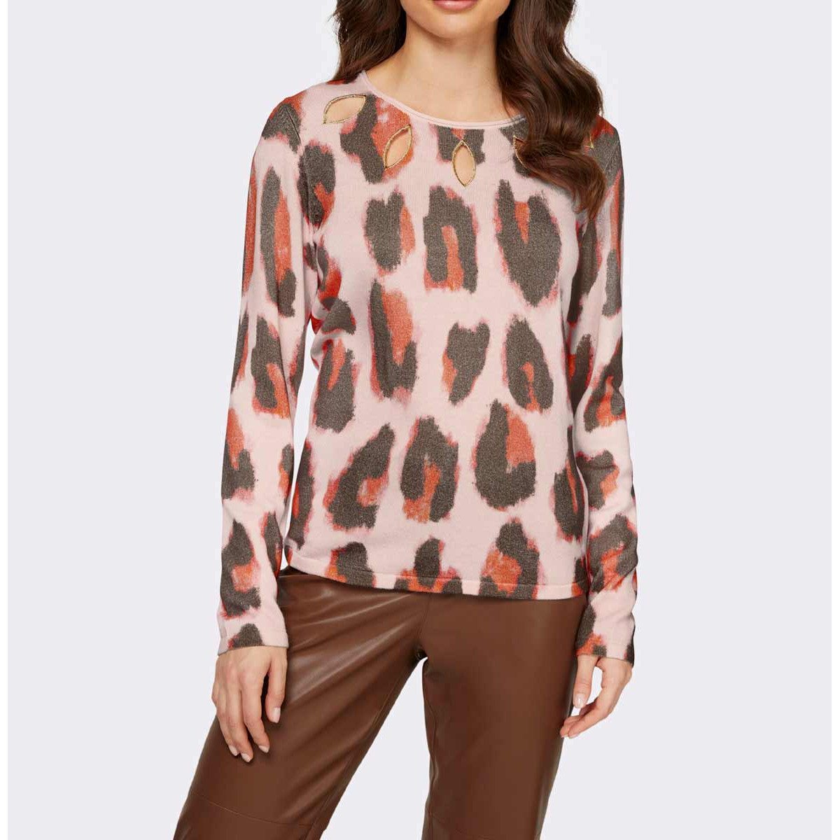 Designer-Cut-Outs-Druckpullover rosé-schoko