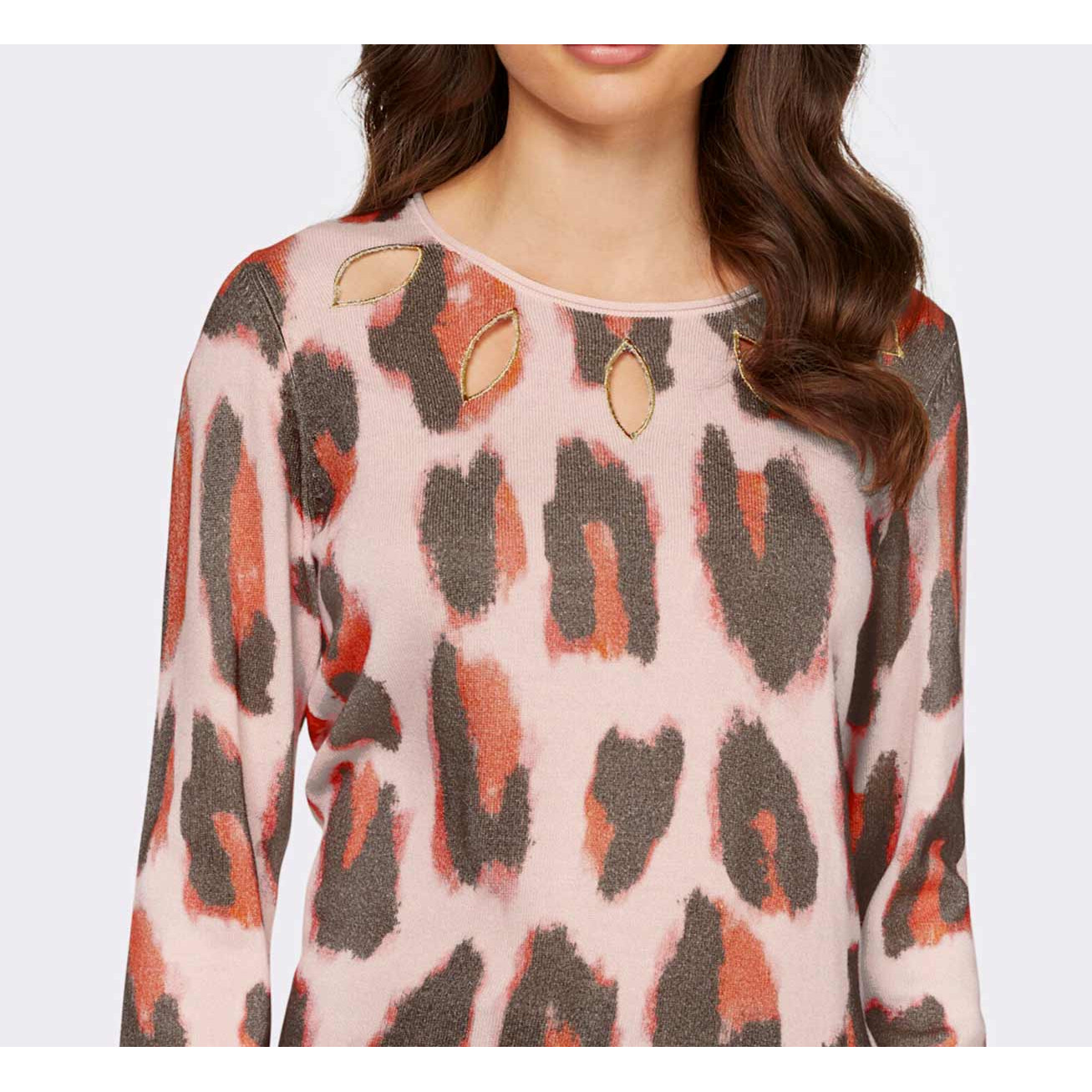 Designer-Cut-Outs-Druckpullover rosé-schoko