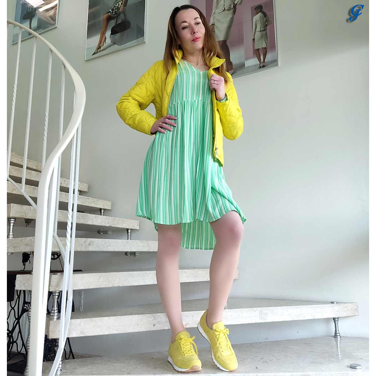 Designer-Übergangs-Steppjacke zitronengelb