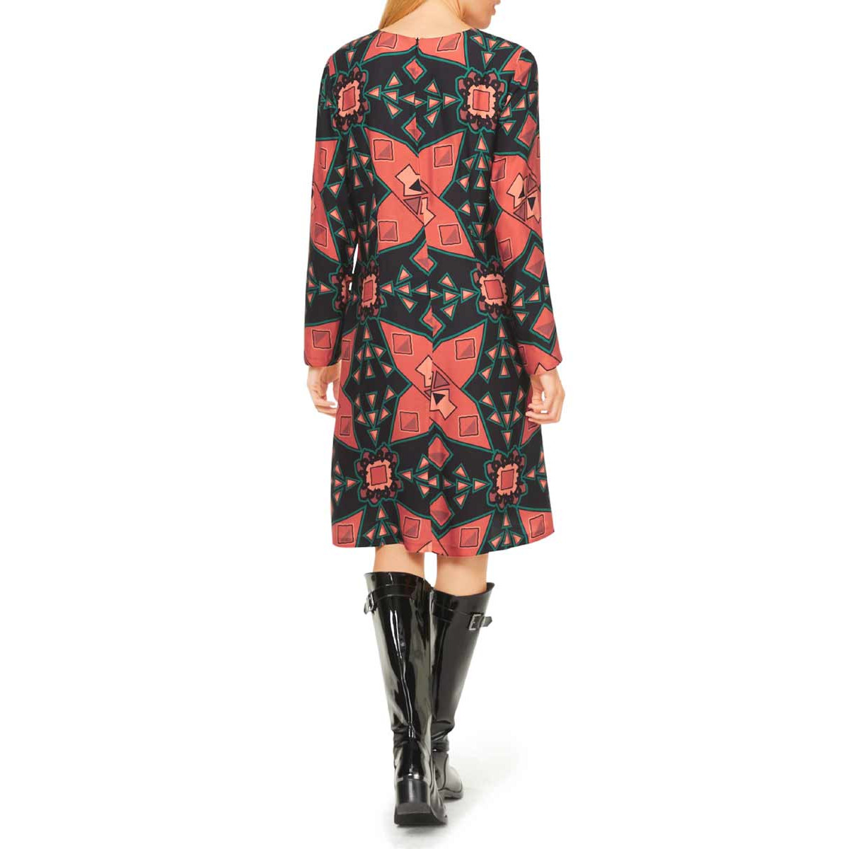 Designer-Druckkleid terra-schwarz