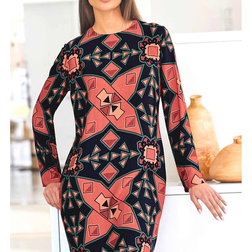 Designer-Druckkleid terra-schwarz