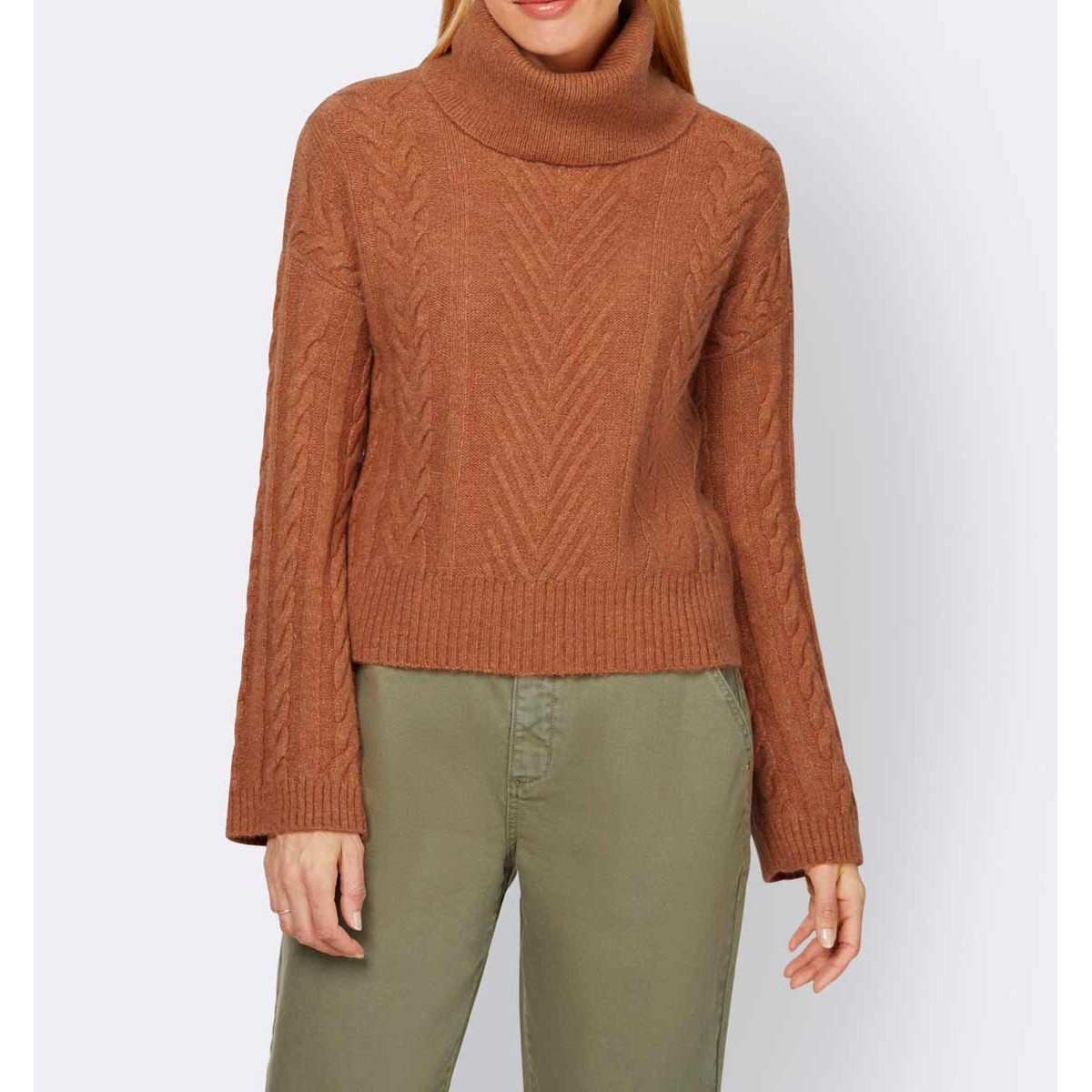Designer-Rollkragenpullover m.Zopfmuster papaya
