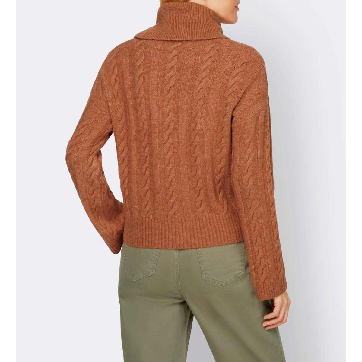 Designer-Rollkragenpullover m.Zopfmuster papaya