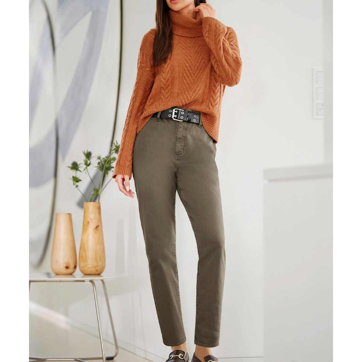 Designer-Rollkragenpullover m.Zopfmuster papaya
