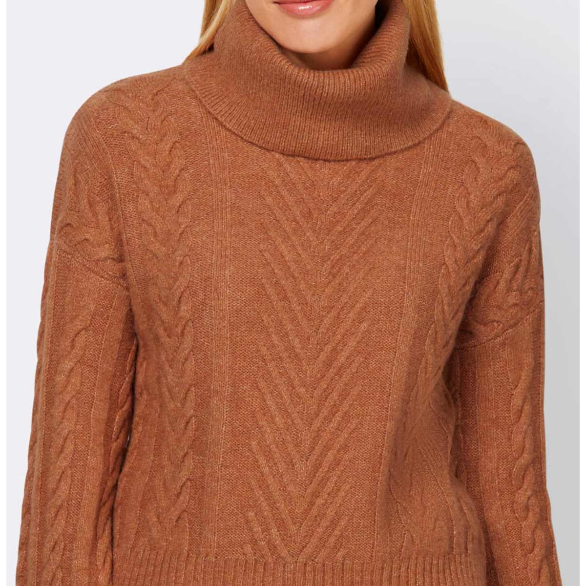 Designer-Rollkragenpullover m.Zopfmuster papaya