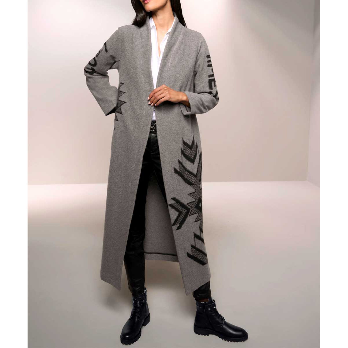 Designer-Walk-Mantel m.Mustern grau-meliert