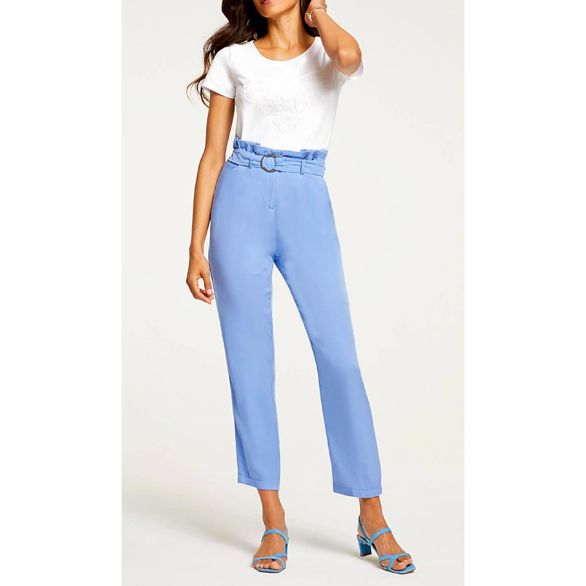 Designer-Hose m. Gürtel himmelblau