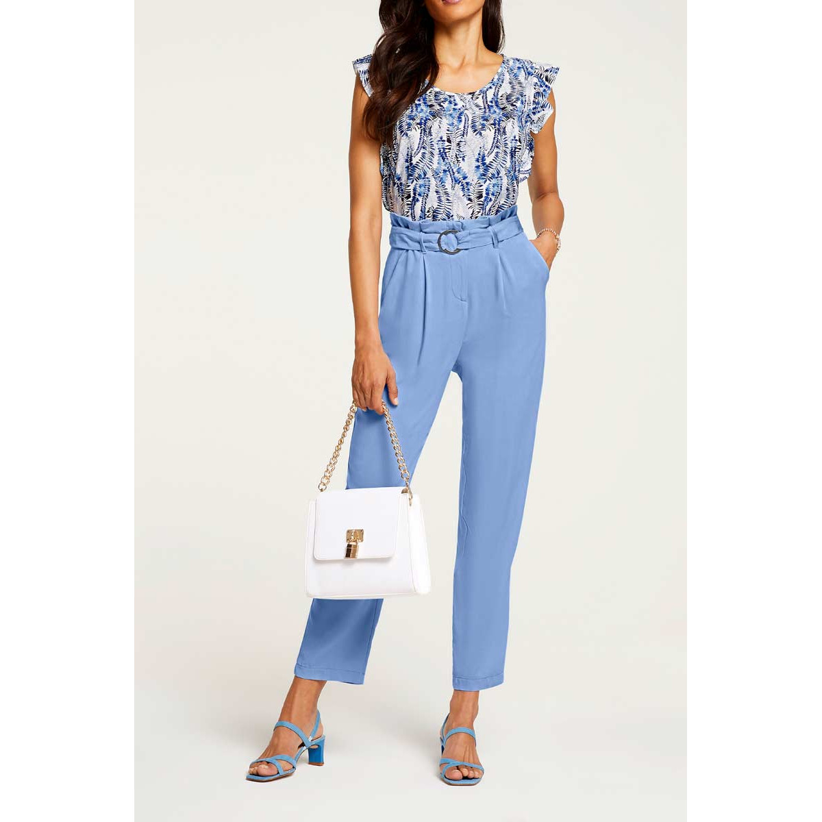 Designer-Hose m. Gürtel himmelblau