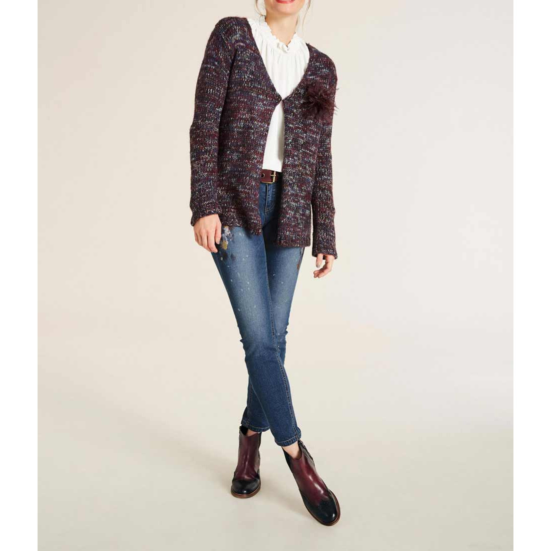 Strickjacke m. Brosche bunt