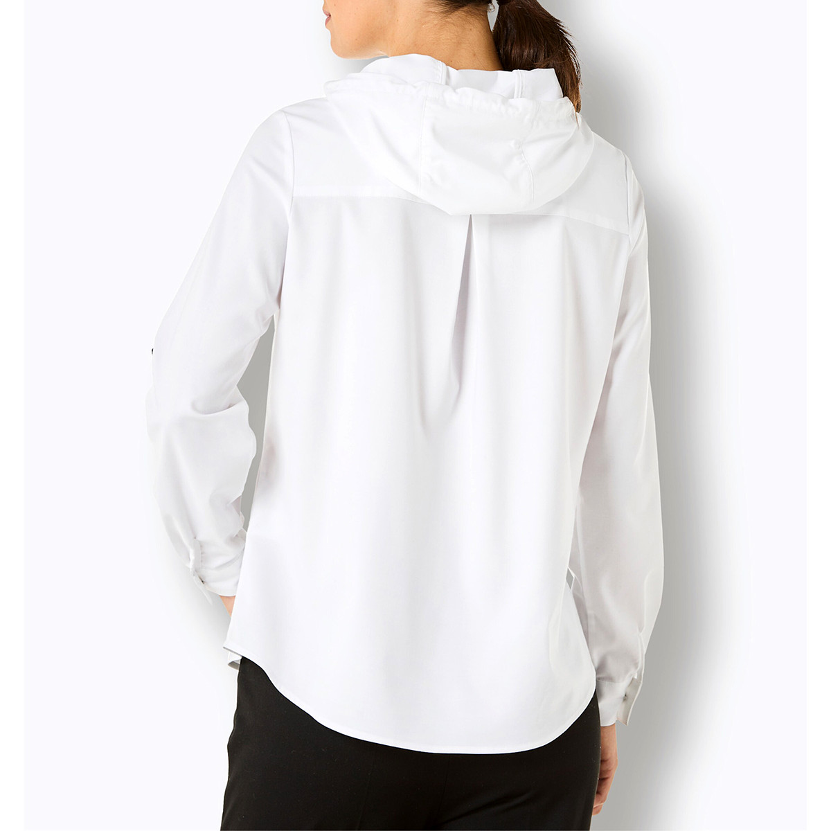 Blusenjacke m. Krempel-Ärmel und Kapuze ecru