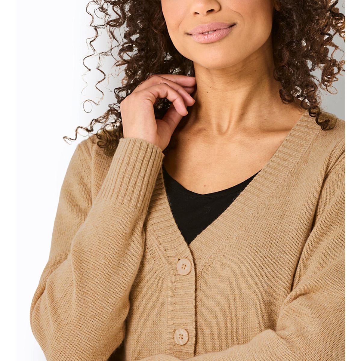 Merino-Kaschmir-Strickjacke camel-meliert