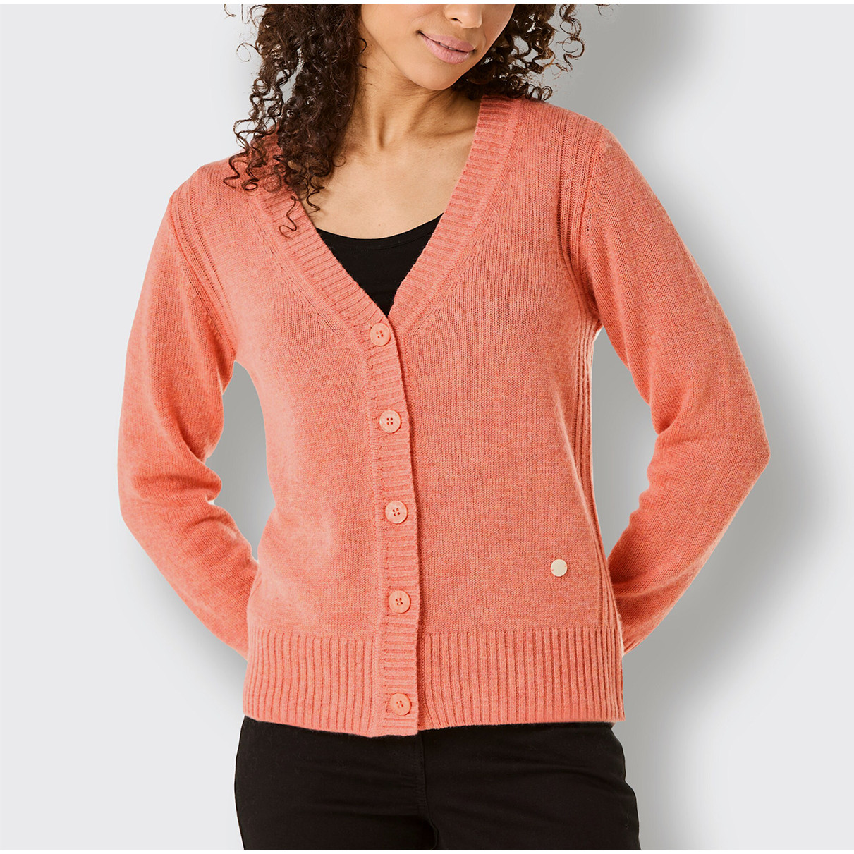 Merino-Kaschmir-Strickjacke koralle-meliert