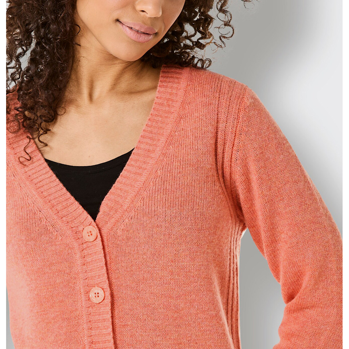 Merino-Kaschmir-Strickjacke koralle-meliert