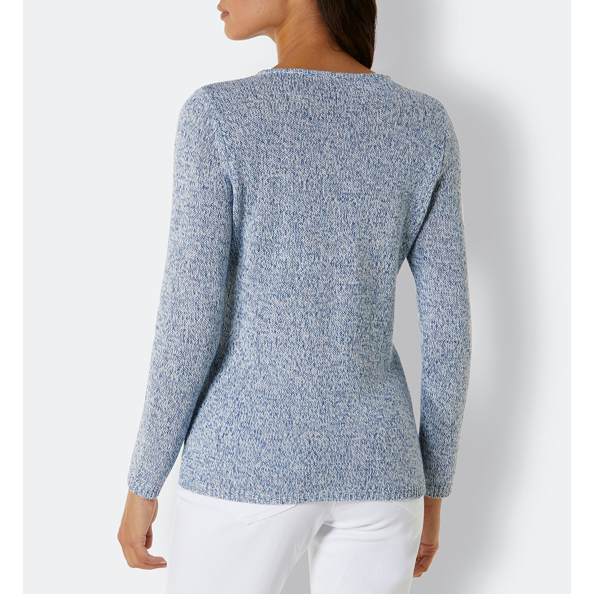 Leinen-Baumwoll-Pullover jeansblau-mint-meliert