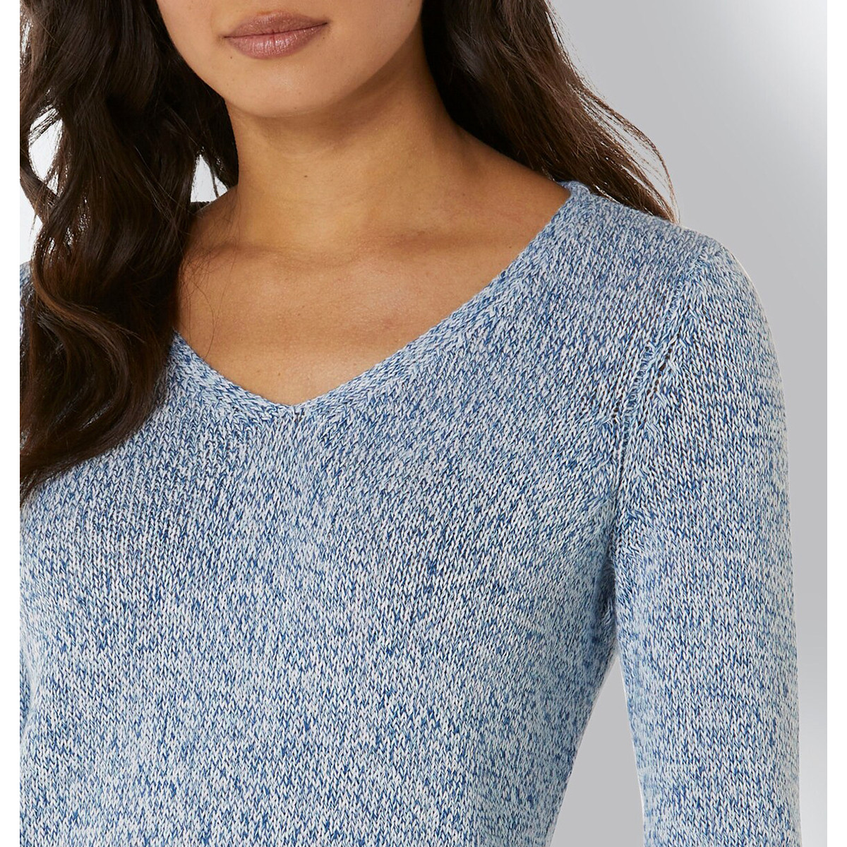Leinen-Baumwoll-Pullover jeansblau-mint-meliert