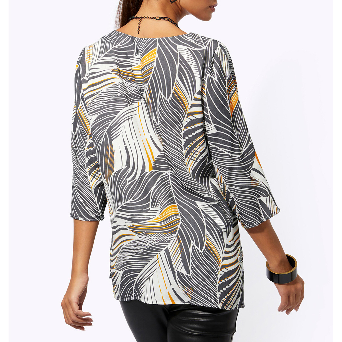 Bluse m. Falte am Ausschnitt anthrazit-ocker-bedruckt