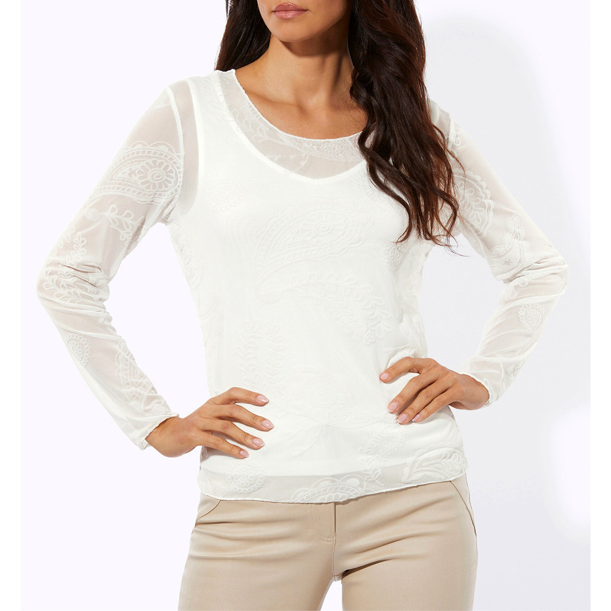 Mesh-Shirt m. integriertem Top ecru