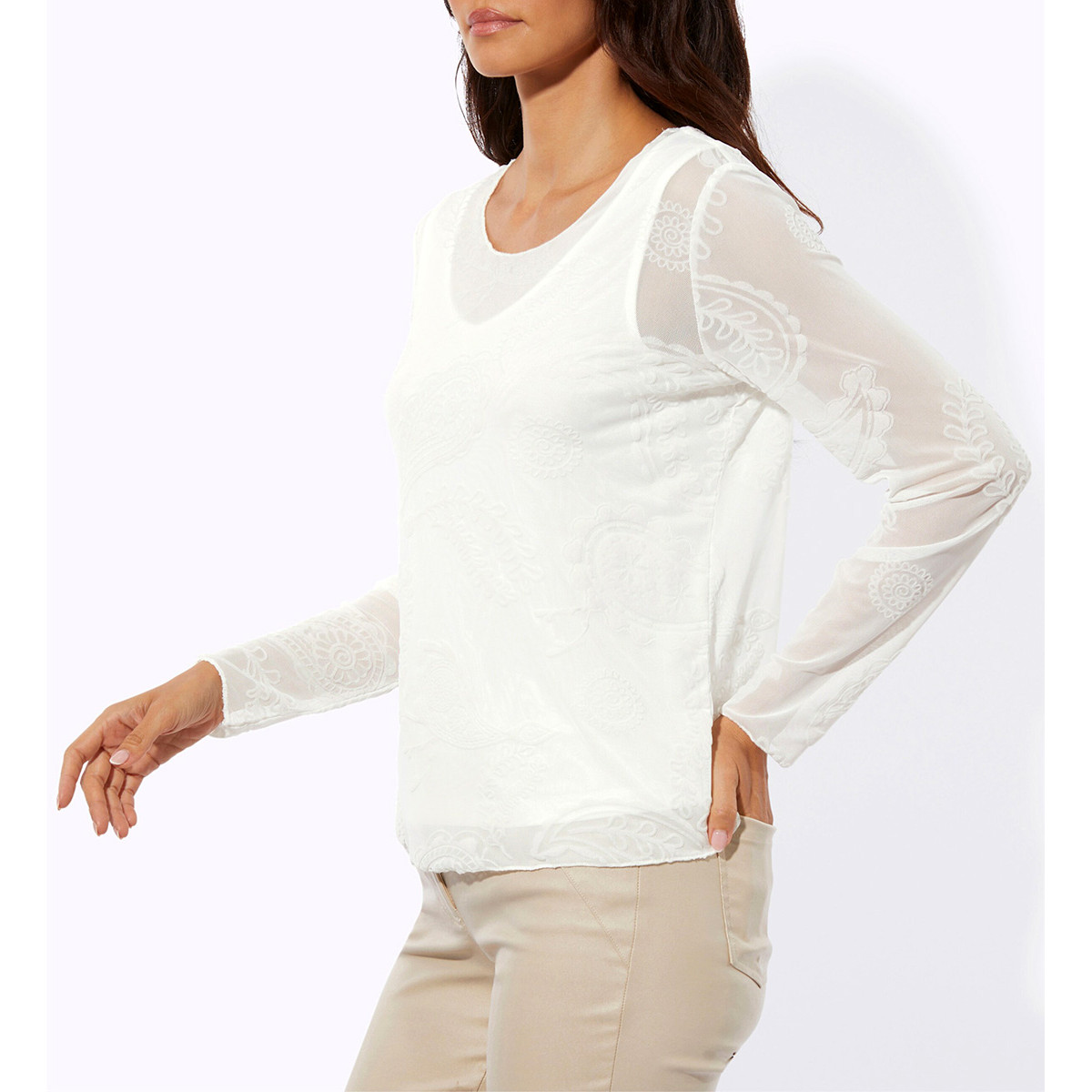 Mesh-Shirt m. integriertem Top ecru