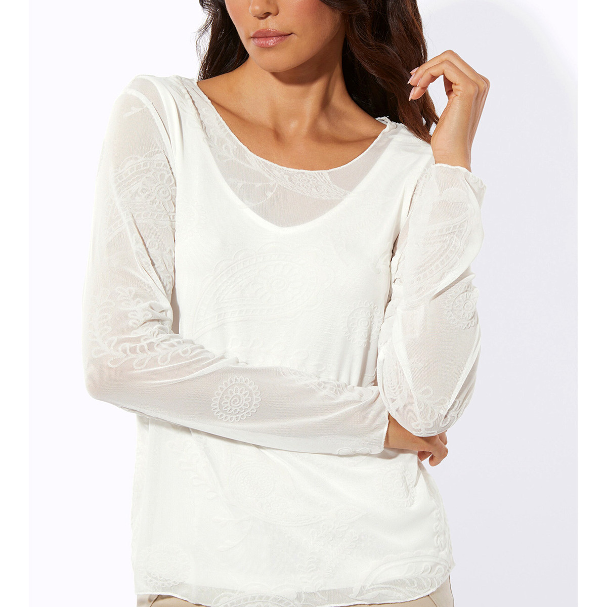 Mesh-Shirt m. integriertem Top ecru