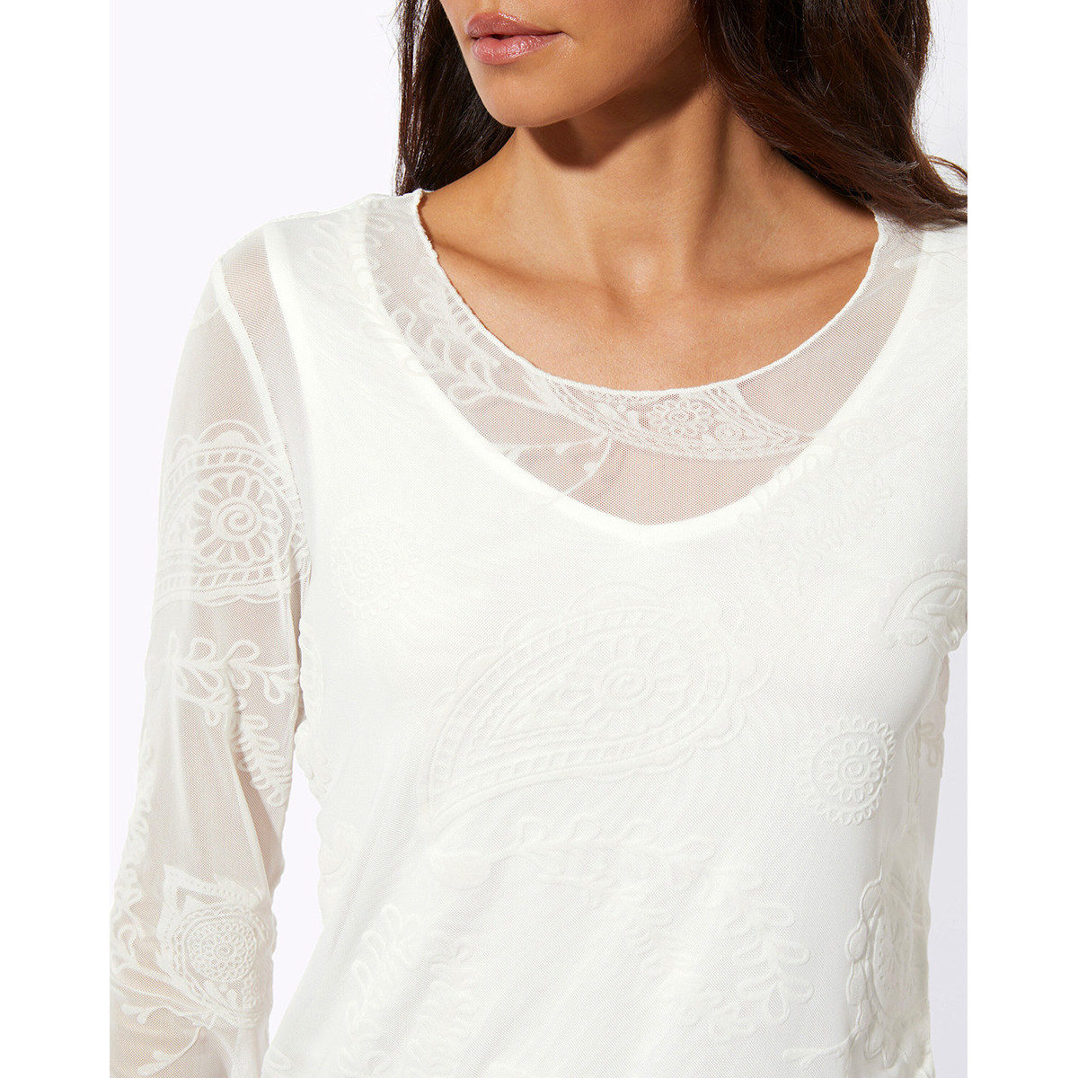 Mesh-Shirt m. integriertem Top ecru