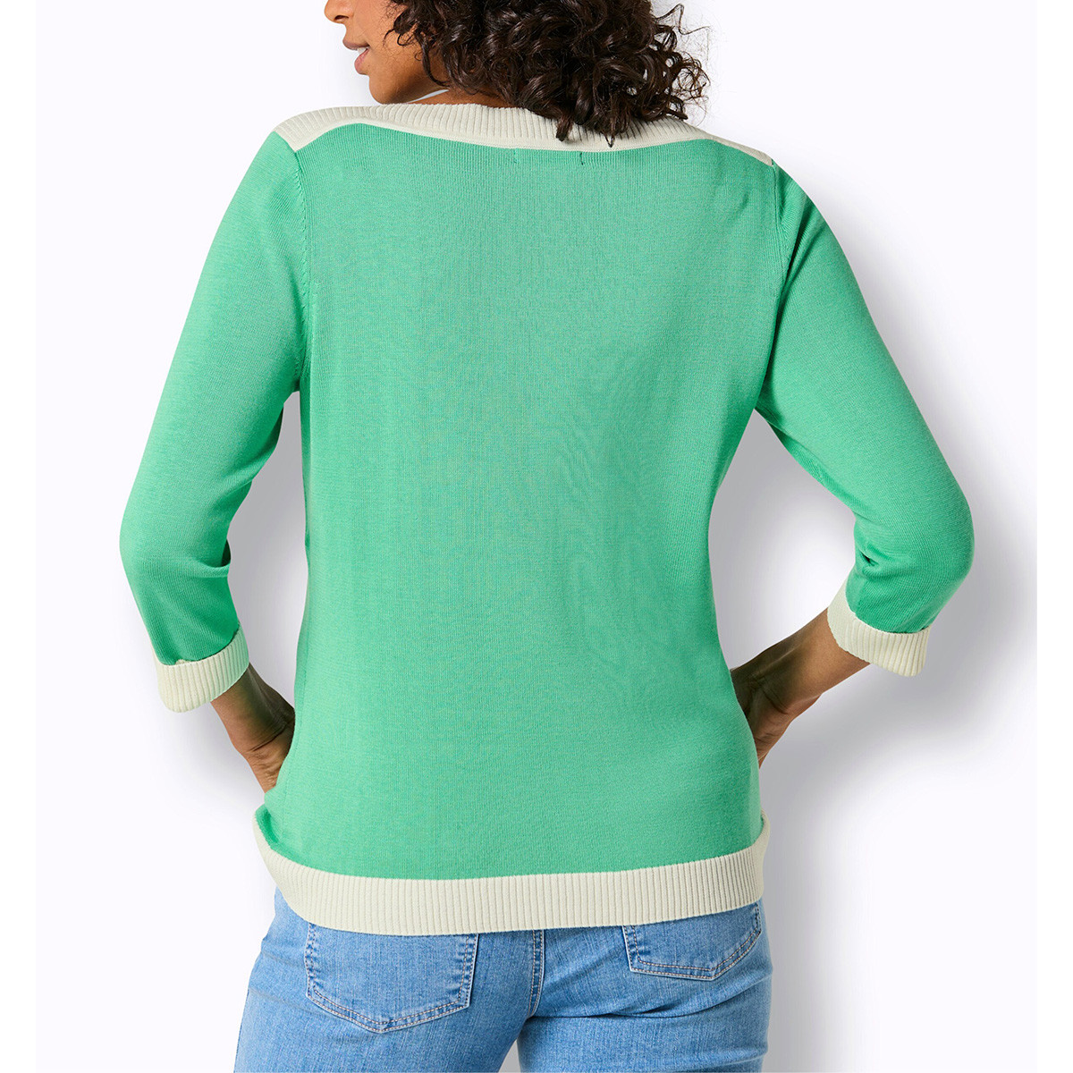 3/4-Arm-Seiden-Baumwoll-Pullover blaugrün