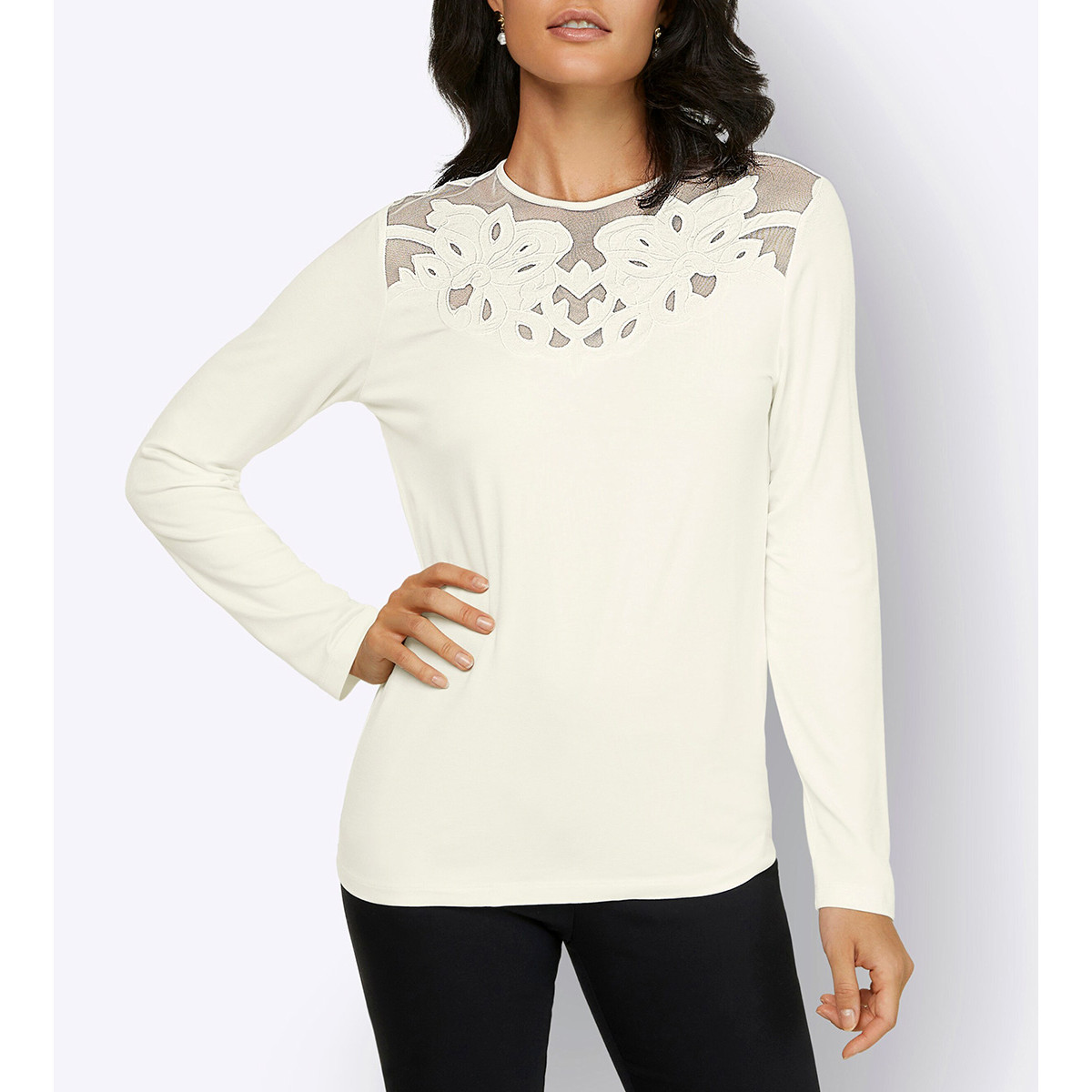 Shirt m.Blüten-Applikation ecru