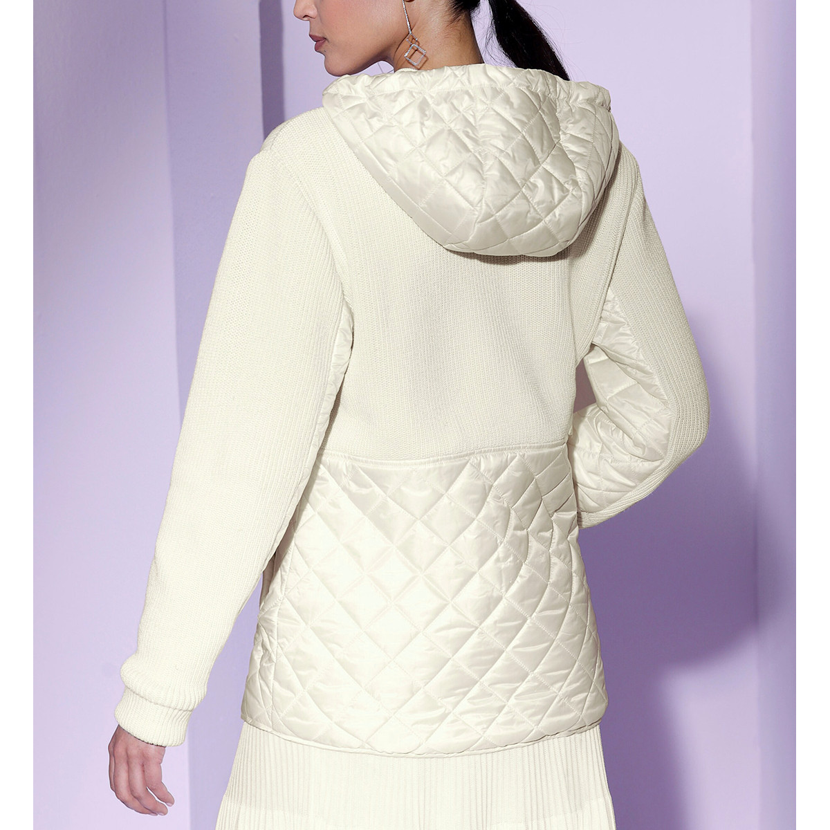 Materialmix-Jacke m. Kapuze ecru