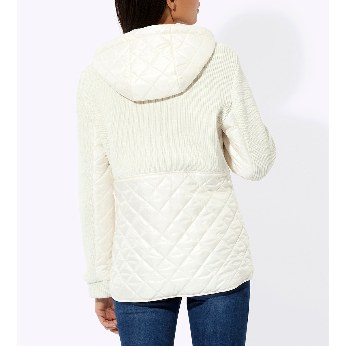 Materialmix-Jacke m. Kapuze ecru