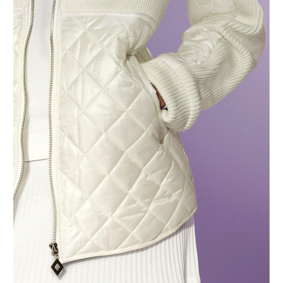 Materialmix-Jacke m. Kapuze ecru