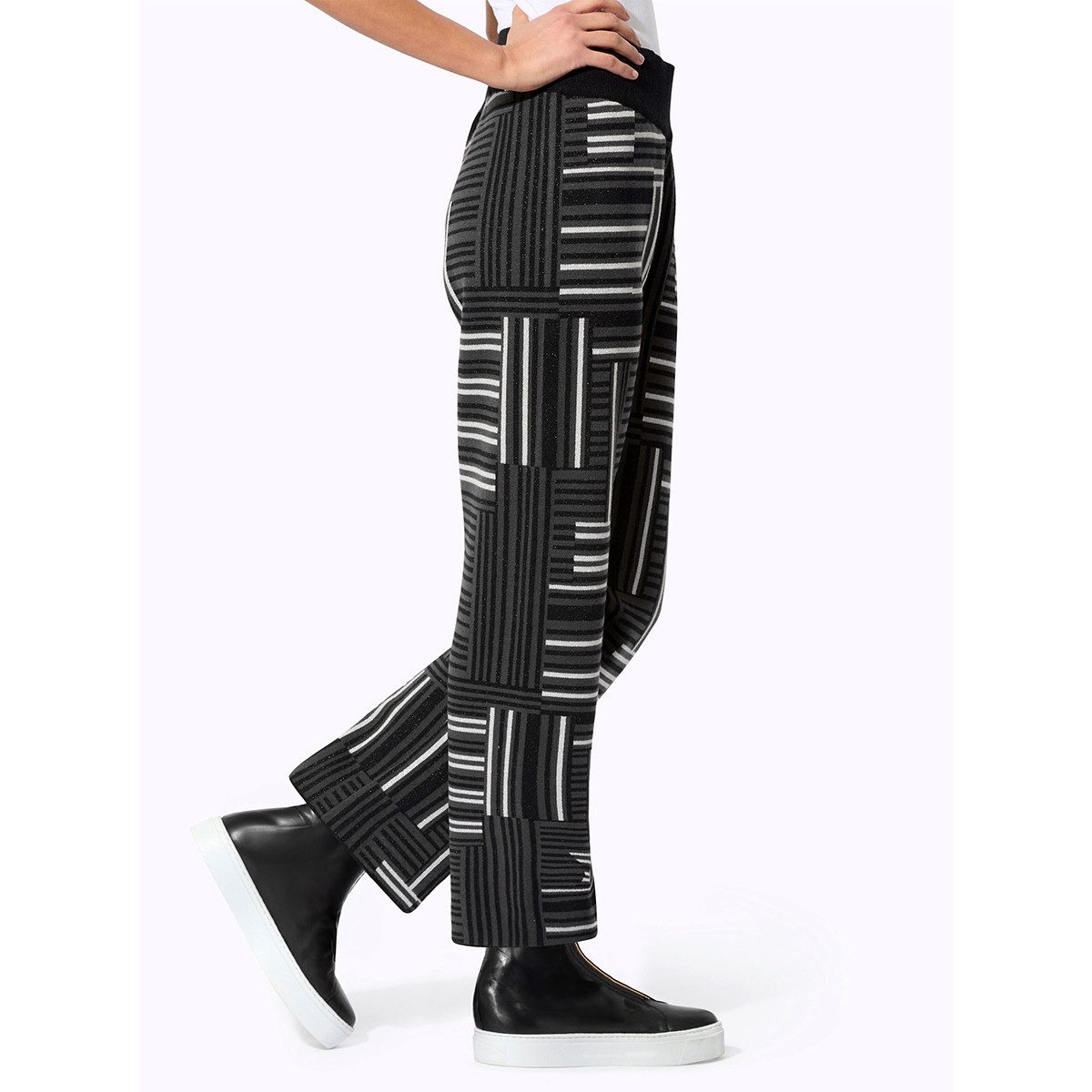 Glanzgarn-Jacquard-Strickhose graphit-schwarz-gemustert